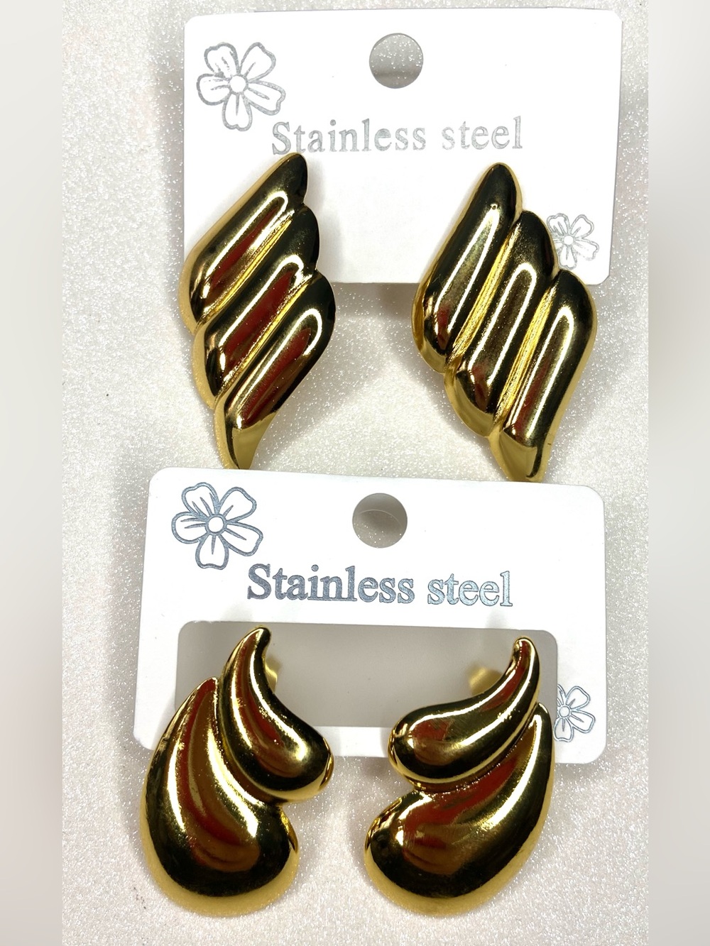 2 Stainless Steel Gold-Tone Fashion Earrings -